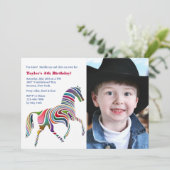 Colorful Pony Foto Birthday Party Invitation Kaart (Staand voorkant)