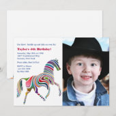Colorful Pony Foto Birthday Party Invitation Kaart (Voorkant / Achterkant)