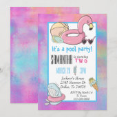 Colorful Pool Birthday Party Flamingo Ice Cream Kaart (Voorkant / Achterkant)