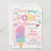Colorful Pool Party Birthday Invitation Kaart (Voorkant)
