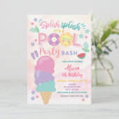 Colorful Pool Party Birthday Invitation Kaart (Staand voorkant)