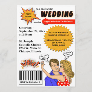 Colorful Pop Art Comic Book Hoesje Wedding Invite Kaart