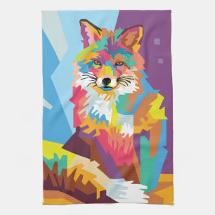 Colorful Pop Art Fox Portret Theedoek