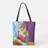 Colorful Pop Art Fox Portret Tote Bag (Achterkant)