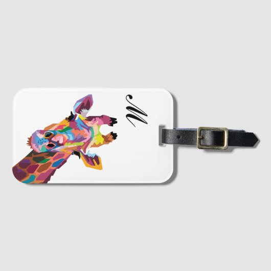 Colorful Pop Art Giraffe Monogramed Bagagelabel (Voorkant (horizontaal))