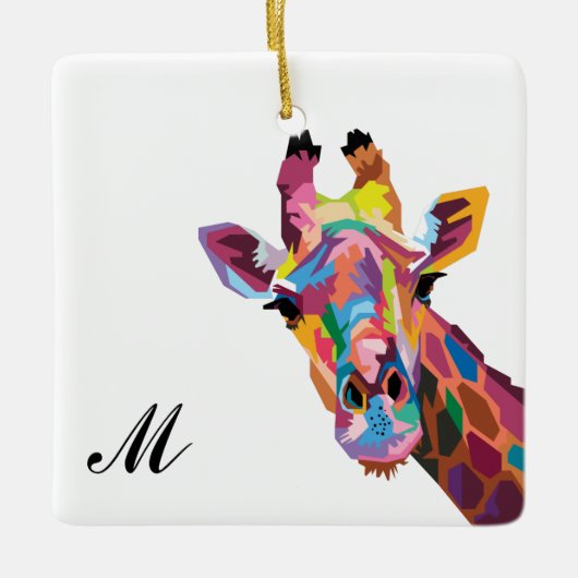 Colorful Pop Art Giraffe Monogramed Keramisch Ornament (Voorkant)