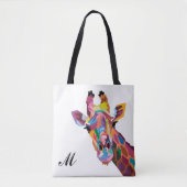 Colorful Pop Art Giraffe Monogramed Tote Bag (Voorkant)