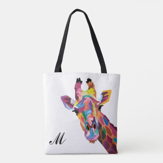 Colorful Pop Art Giraffe Monogramed Tote Bag (Achterkant)