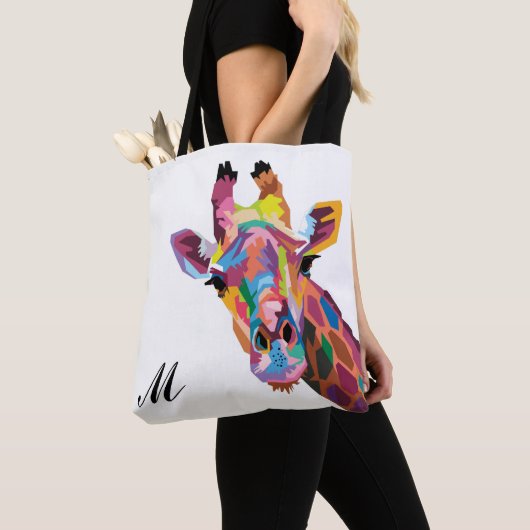 Colorful Pop Art Giraffe Monogramed Tote Bag (Dichtbij)