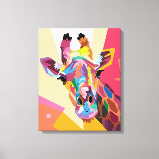 Colorful Pop Art Giraffe Portret Canvas Afdruk (Voorkant)