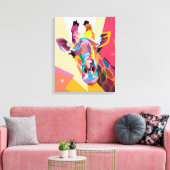 Colorful Pop Art Giraffe Portret Canvas Afdruk (Insitu (Woonkamer))