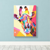 Colorful Pop Art Giraffe Portret Canvas Afdruk (Insitu (Houten vloer))