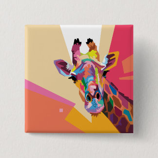 Colorful Pop Art Giraffe Portret Vierkante Button 5,1 Cm