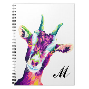 Colorful Pop Art Goat Monogramed Notitieboek