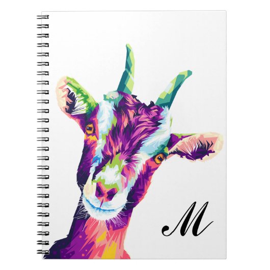 Colorful Pop Art Goat Monogramed Notitieboek (Voorkant)