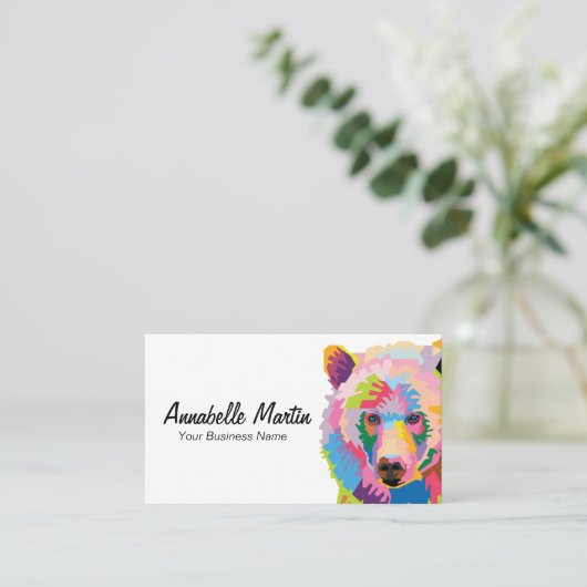 Colorful Pop Art Grizzly Beer Visitekaartje (Staand voorkant)