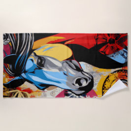 Colorful Pop Art Horse Illustration Strandlaken