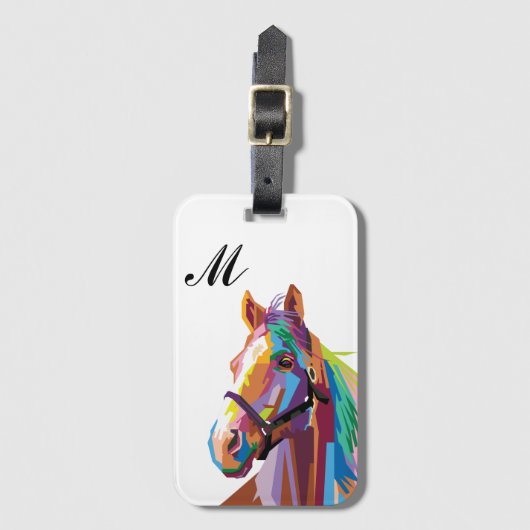 Colorful Pop Art Horse Monogrammed Bagagelabel (Voorkant (verticaal))