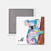 Colorful Pop Art Koala Monogrammed Magneet (Voorkant / Achterkant)
