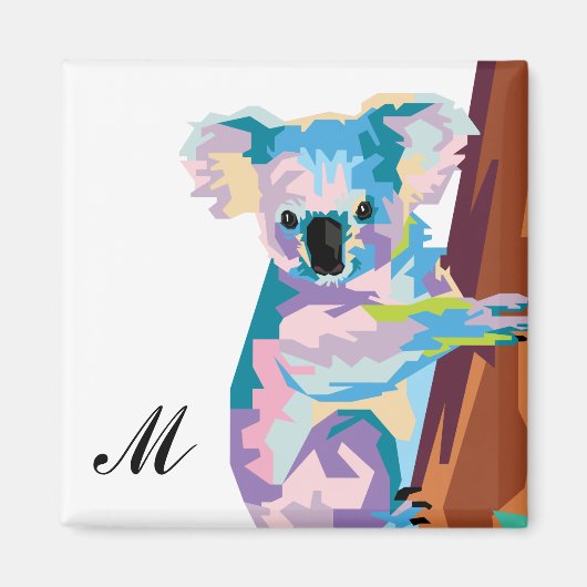 Colorful Pop Art Koala Monogrammed Magneet (Voorkant)
