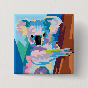 Colorful Pop Art Koala Portret Vierkante Button 5,1 Cm