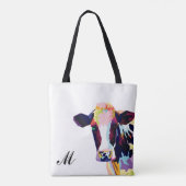Colorful Pop Art Koe Monogramed Tote Bag (Achterkant)