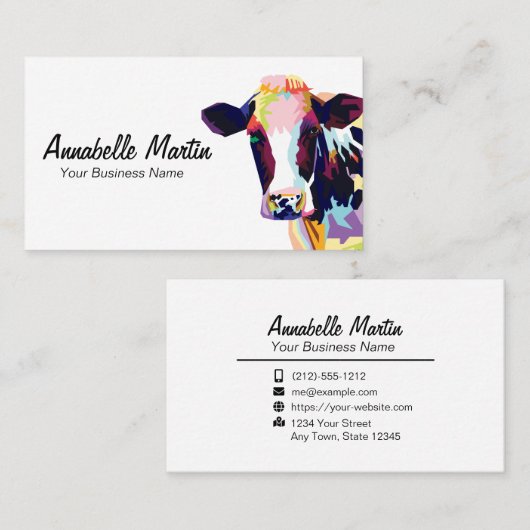 Colorful Pop Art Koe Visitekaartje (Voorkant / Achterkant)