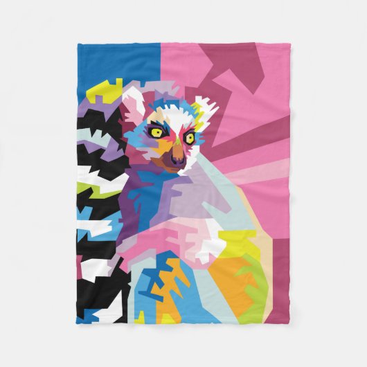Colorful Pop Art Lemur Portret Fleece Deken (Voorkant)