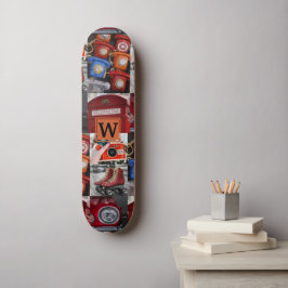 Colorful Pop Art Retro Red Photo Collage Monogram Persoonlijk Skateboard