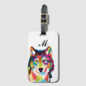 Colorful Pop Art Wolf Monogrammed Bagagelabel (Voorkant (verticaal))