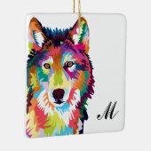 Colorful Pop Art Wolf Monogrammed Keramisch Ornament (Rechts)
