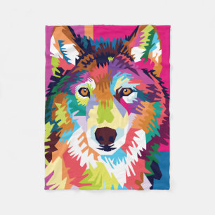 Colorful Pop Art Wolf Portret Fleece Deken