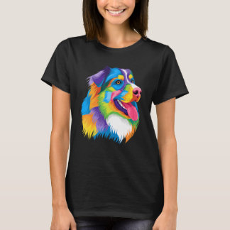 Colorful Pop Australian Shepherd Portrait Aussie 1 T-shirt