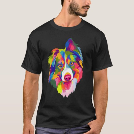 Colorful Pop Australian Shepherd Portrait Aussie T-shirt (Voorkant)