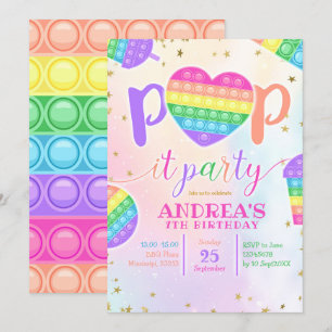 Colorful Pop it Birthday Party Invitation Kaart
