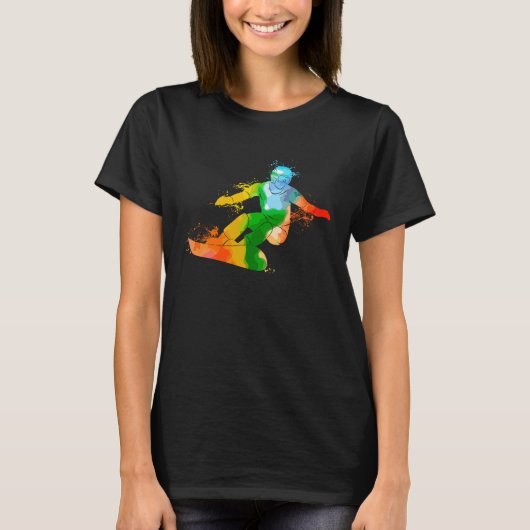 Colorful Pop Portrait Snowboarding T-shirt (Voorkant)