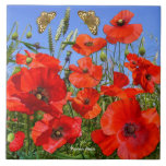 Colorful Poppy Field Tegeltje<br><div class="desc">Een gebied van prachtige rode papaver,  zo'n mooie cadeaudoos voor iemand speciaal,  of waarom behandel jezelf niet!</div>