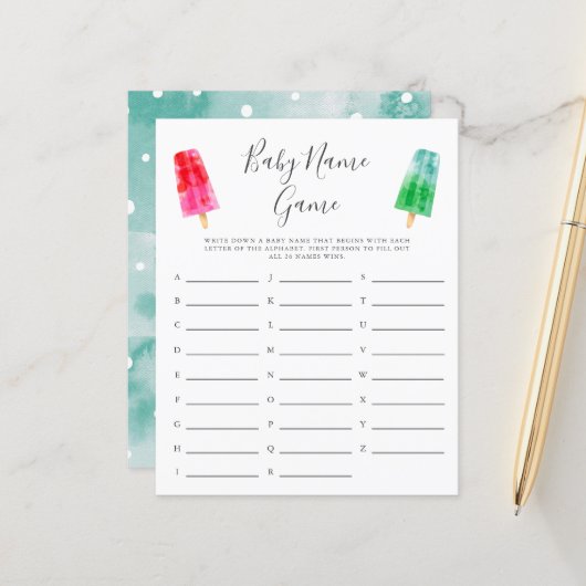 Colorful Popsial Baby Name Shower Game (Voorkant / Achterkant in situ)