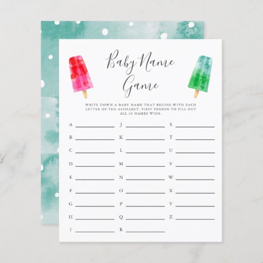 Colorful Popsial Baby Name Shower Game (Voorkant / Achterkant)