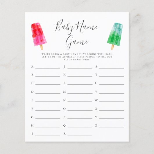 Colorful Popsial Baby Name Shower Game (Voorkant)