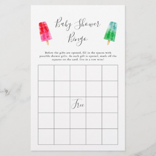 Colorful Popsicle Baby shower Bingo Game (Voorkant)