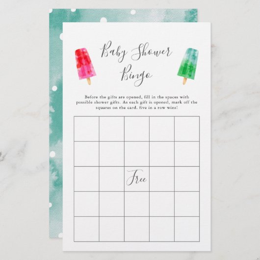 Colorful Popsicle Baby shower Bingo Game (Voorkant / Achterkant)
