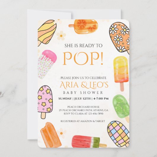 Colorful Popsicle Summer Baby Shower Invite Kaart (Voorkant)