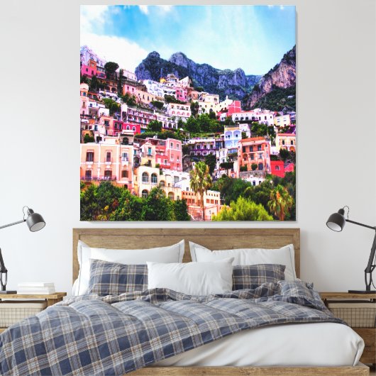 Colorful Positano, Italië Canvas Afdruk (Insitu (Slaapkamer))