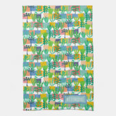 Colorful Pots and Cactus Pattern Personalized Theedoek (Verticaal)