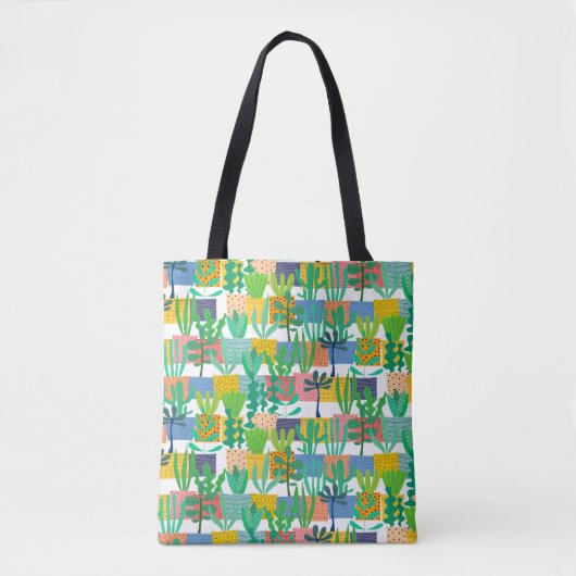 Colorful Pots and Cactus Pattern Tote Bag (Voorkant)