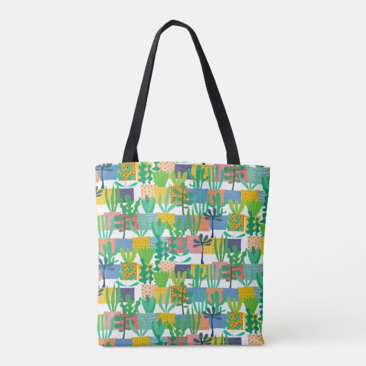 Colorful Pots and Cactus Pattern Tote Bag (Achterkant)