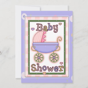 Colorful Pram Baby Girl Shower Invitation Kaart