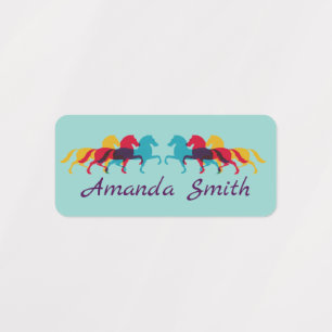 Colorful Prancing Horses Design Name-tags Labels