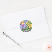 COLORFUL PREHISTORISCHE DINOSAURS, KUTE DINO FRIEN RONDE STICKER (Envelop)